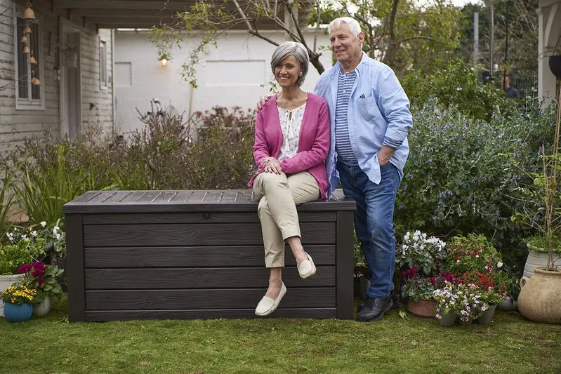 Keter Westwood 150-Gallon Large Deck Box – Heavy-Duty Resin Outdoor Storage for Furniture, Cushions, Tools, and Pool Gear