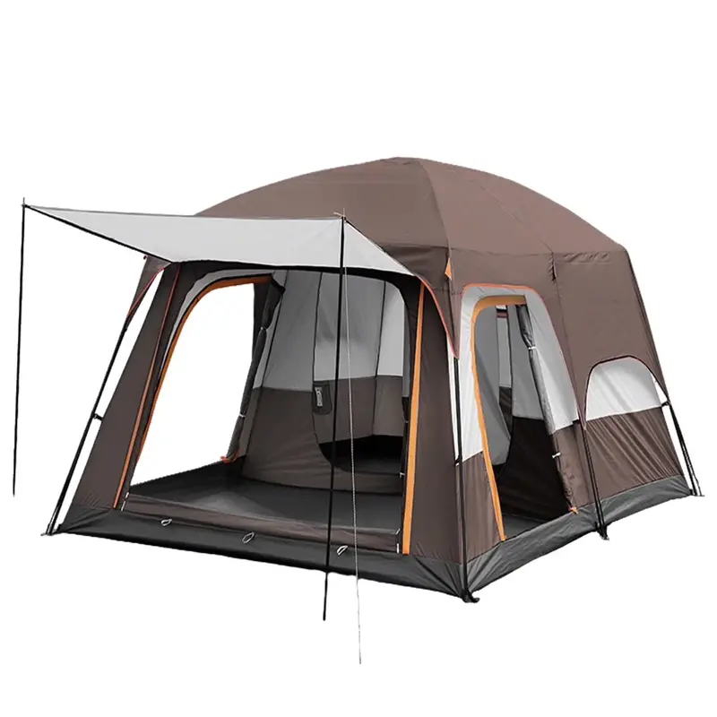 KFeng 12-Person 2-Room Camping Tent – Brown Outdoor Family Tent with 3 Doors, 3 Windows & Breathable Mesh Ventilation