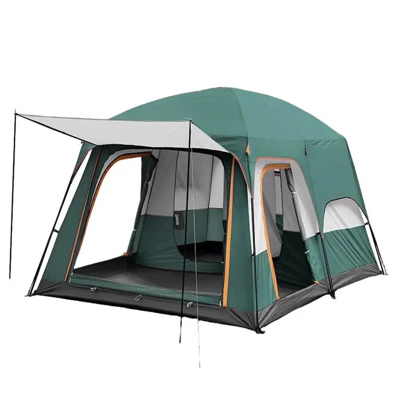 KFeng 12-Person 2-Room Camping Tent – Brown Outdoor Family Tent with 3 Doors, 3 Windows & Breathable Mesh Ventilation