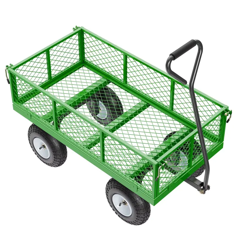 KFFKFF Heavy-Duty Mesh Garden Cart – 900 lb Capacity Utility Wagon with 10" Swivel Wheels & Removable Sides (Green)