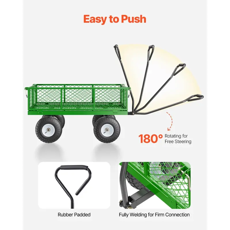 KFFKFF Heavy-Duty Mesh Garden Cart – 900 lb Capacity Utility Wagon with 10" Swivel Wheels & Removable Sides (Green)
