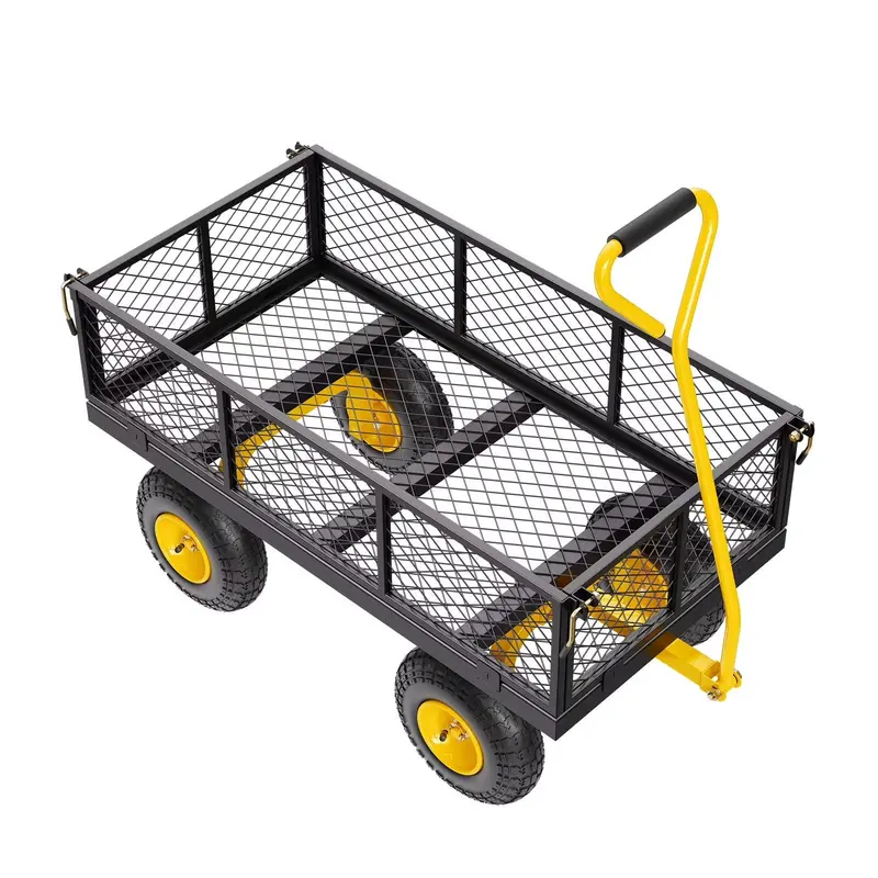 KFFKFF Heavy-Duty Mesh Garden Cart – 900 lb Capacity Utility Wagon with 10" Swivel Wheels & Removable Sides (Green)