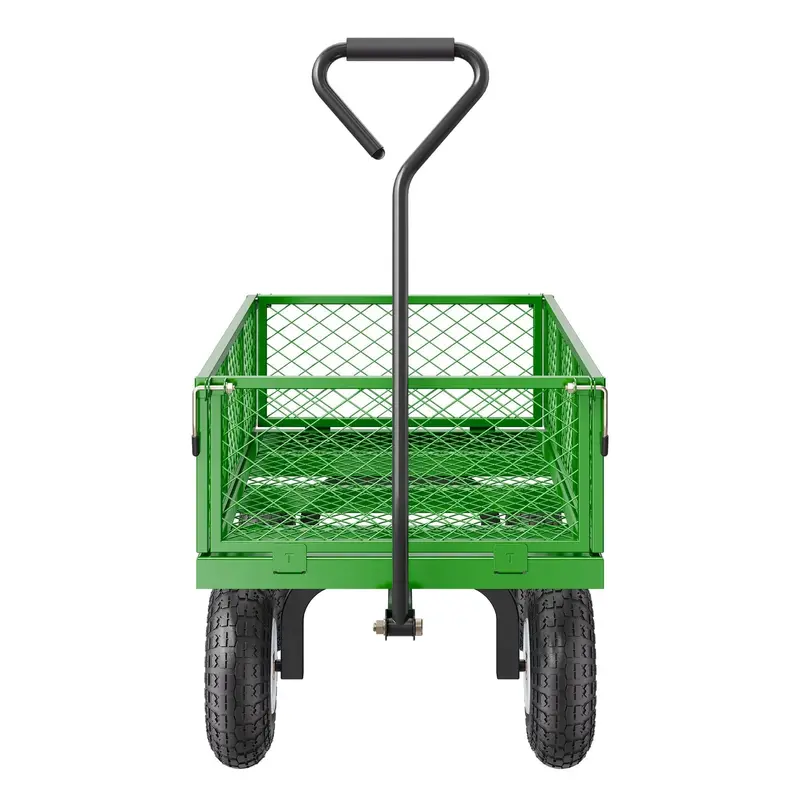 KFFKFF Heavy-Duty Mesh Garden Cart – 900 lb Capacity Utility Wagon with 10" Swivel Wheels & Removable Sides (Green)