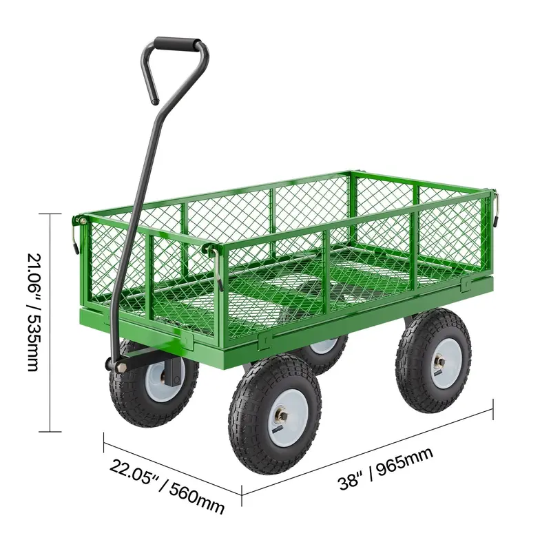 KFFKFF Heavy-Duty Mesh Garden Cart – 900 lb Capacity Utility Wagon with 10" Swivel Wheels & Removable Sides (Green)