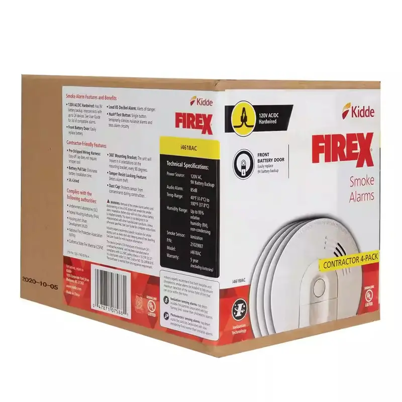 Kidde Firex i4618 Hardwired Smoke Detector Pack – 4-Unit Ionization Alarms with Backup Battery and Interconnect Capability