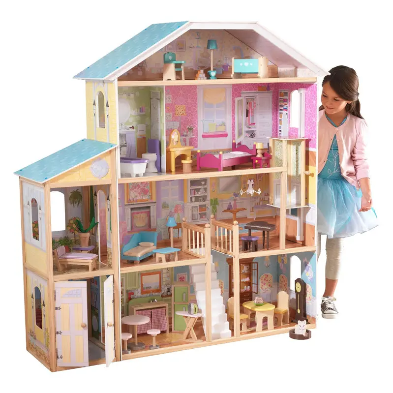KidKraft Majestic Mansion Dollhouse – Three-Story Wooden Playset with 34 Decorative Accessories