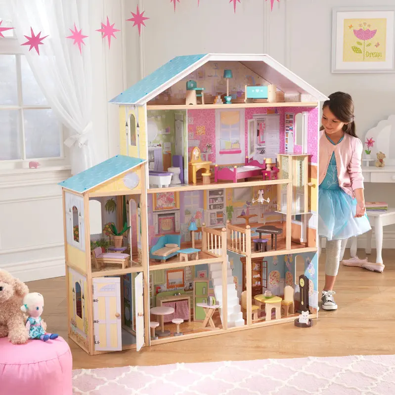 KidKraft Majestic Mansion Dollhouse – Three-Story Wooden Playset with 34 Decorative Accessories