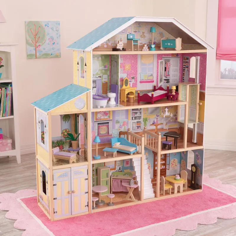 KidKraft Majestic Mansion Dollhouse – Three-Story Wooden Playset with 34 Decorative Accessories