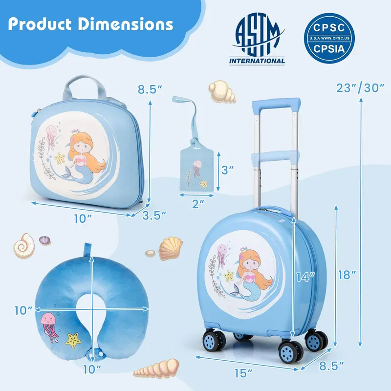 Kids’ 4-Piece Luggage Set – Hardside Spinner Carry-On (14") + Backpack (10")