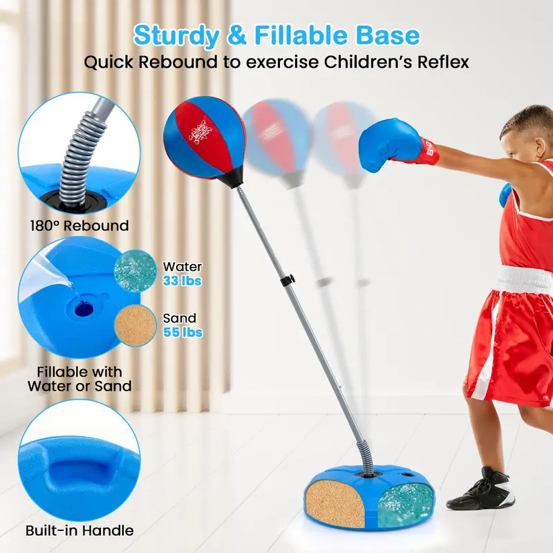 Kids’ Adjustable Punching Bag Set – Includes Reflex Ball and Safe Boxing Toy Components