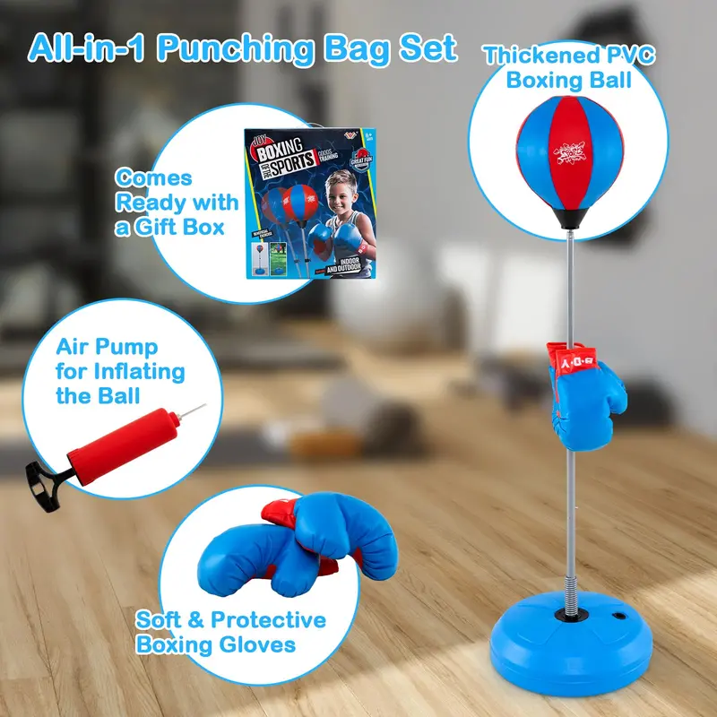 Kids’ Adjustable Punching Bag Set – Includes Reflex Ball and Safe Boxing Toy Components