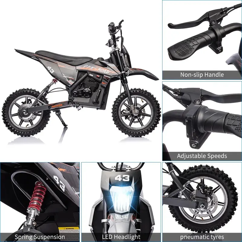 Kids’ Electric Dirt Bike – 36V, 350W Brushless Motor, LED Headlight, Leather Seat, Ages 8–16 2