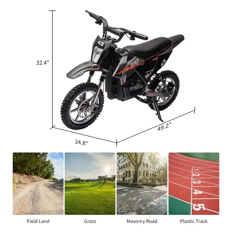 Kids’ Electric Dirt Bike – 36V, 350W Brushless Motor, LED Headlight, Leather Seat, Ages 8–16