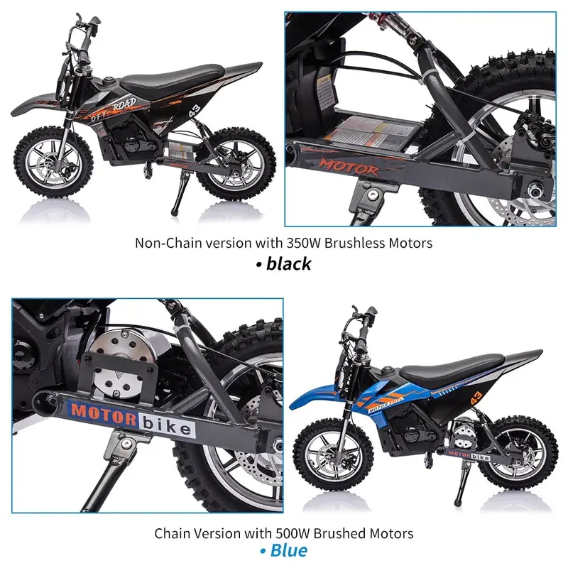 Kids’ Electric Dirt Bike – 36V, 350W Brushless Motor, LED Headlight, Leather Seat, Ages 8–16