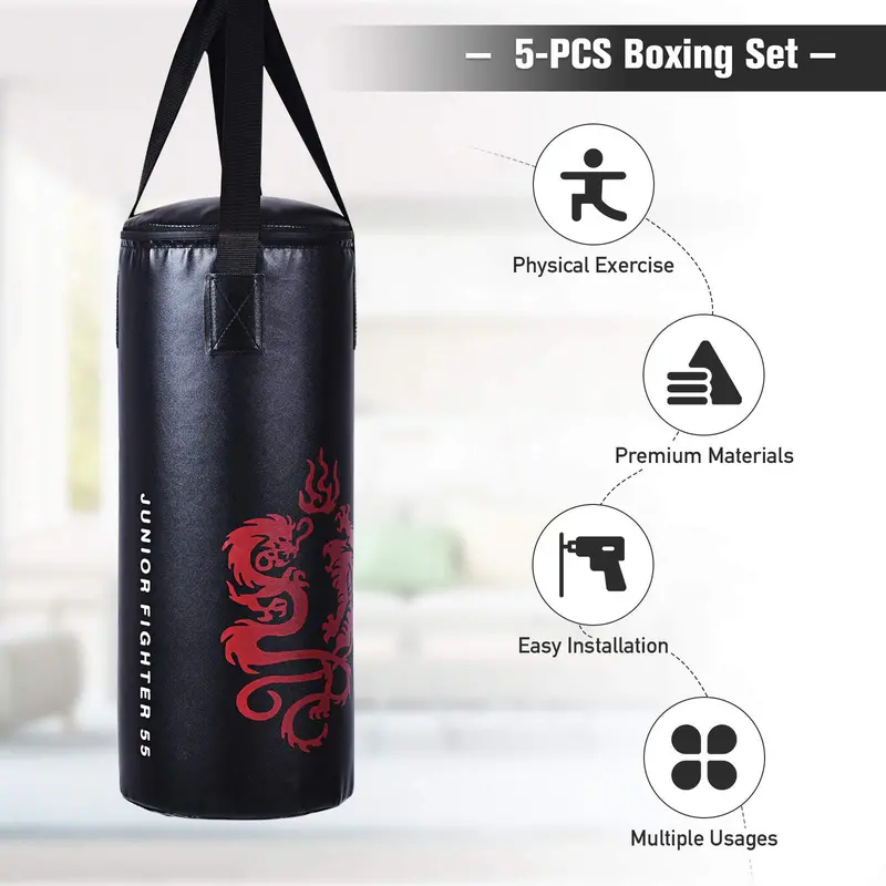 Kids’ Kickboxing Punching Bag Set with Pre-Filled Bag and Matching Gloves