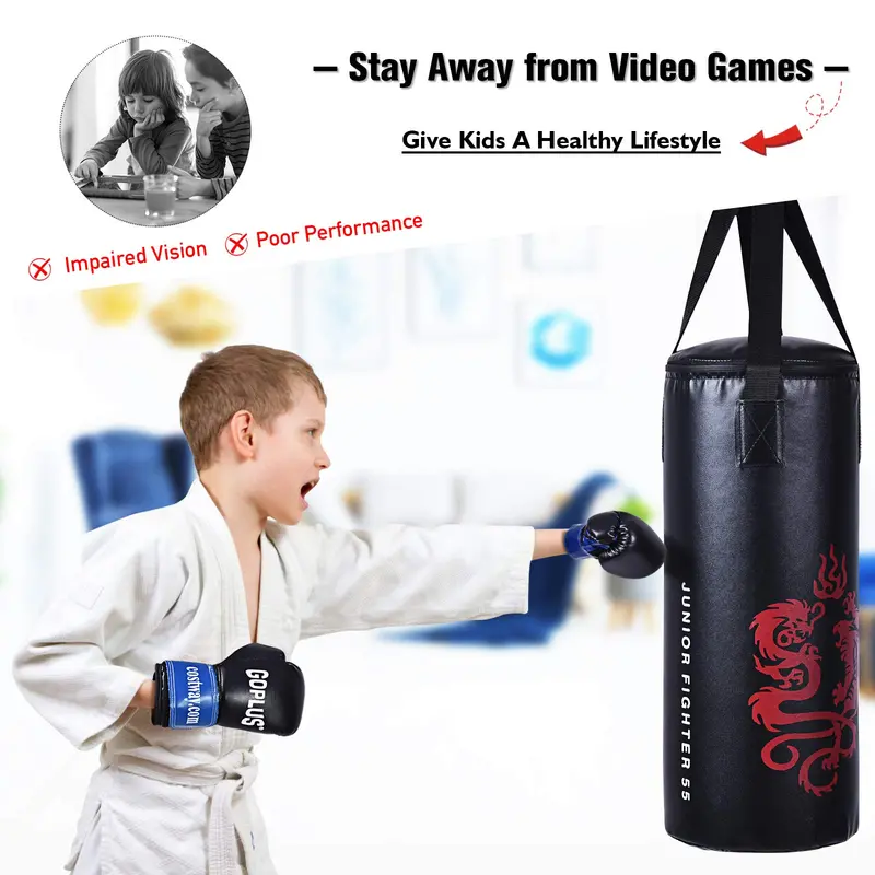 Kids’ Kickboxing Punching Bag Set with Pre-Filled Bag and Matching Gloves