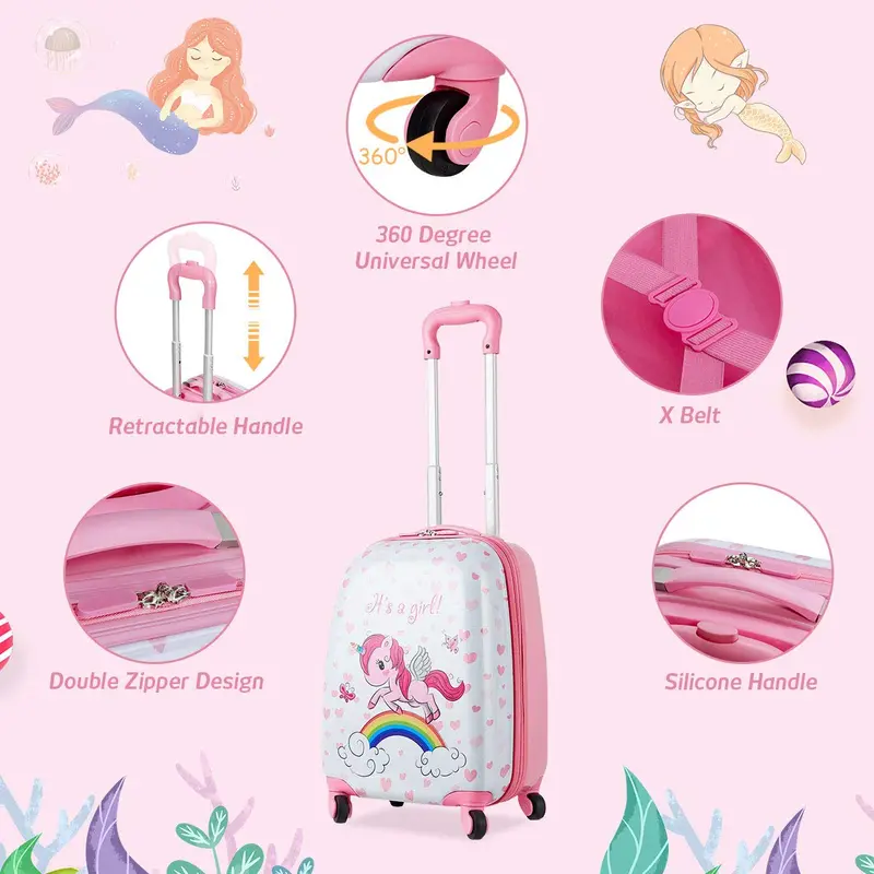 Kids’ Luggage Set – Two-Piece Lightweight Spinner Suitcase Combo (12" + 16") for Traveling Children
