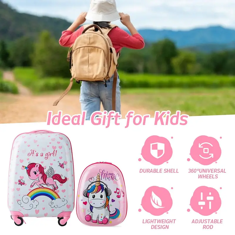 Kids’ Luggage Set – Two-Piece Lightweight Spinner Suitcase Combo (12" + 16") for Traveling Children