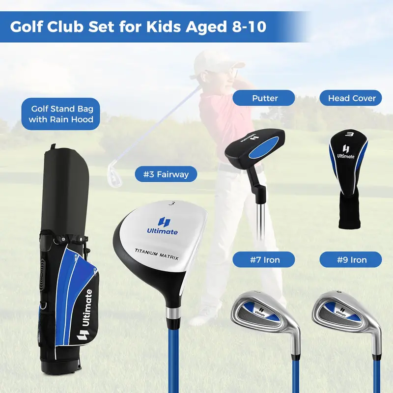 Kids' Right-Handed Golf Club Set for Ages 8–10 with Stand Bag 2