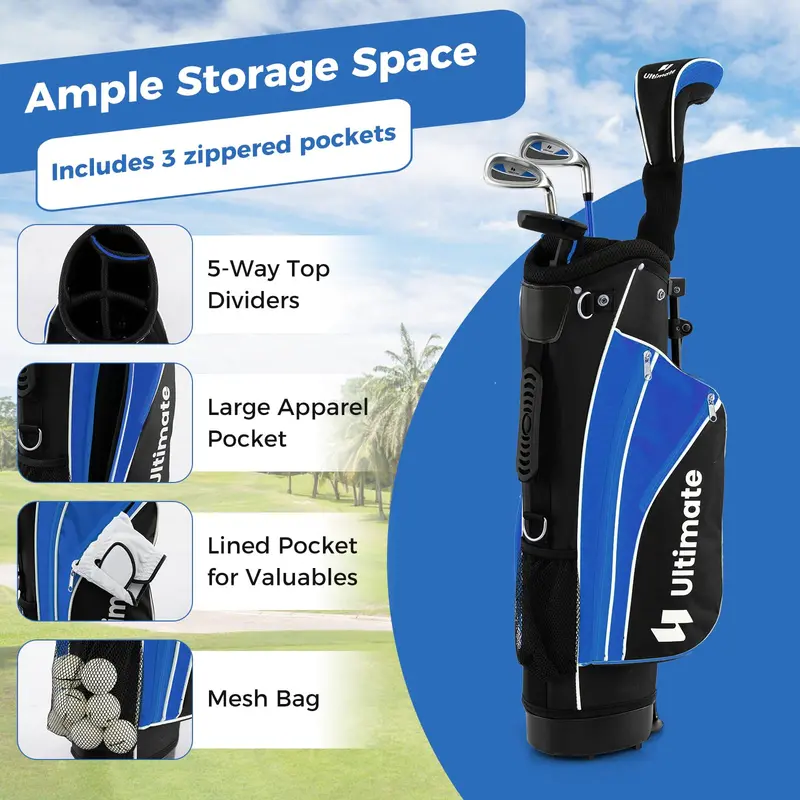 Kids' Right-Handed Golf Club Set for Ages 8–10 with Stand Bag