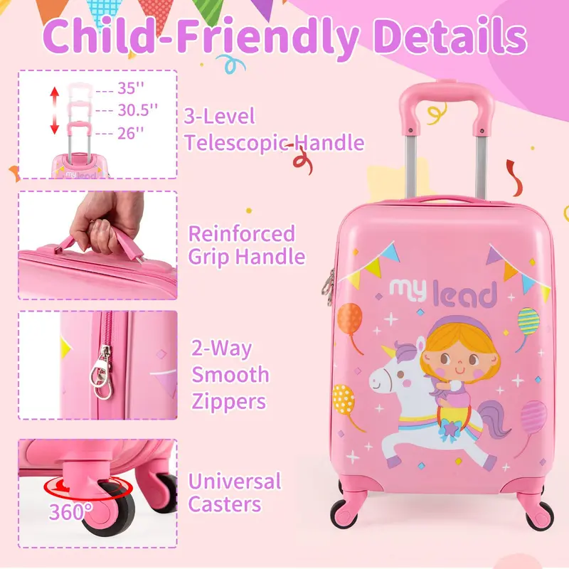Kids’ Spinner Luggage Set – 2-Piece Pink Travel Suitcase Combo for Boys & Girls