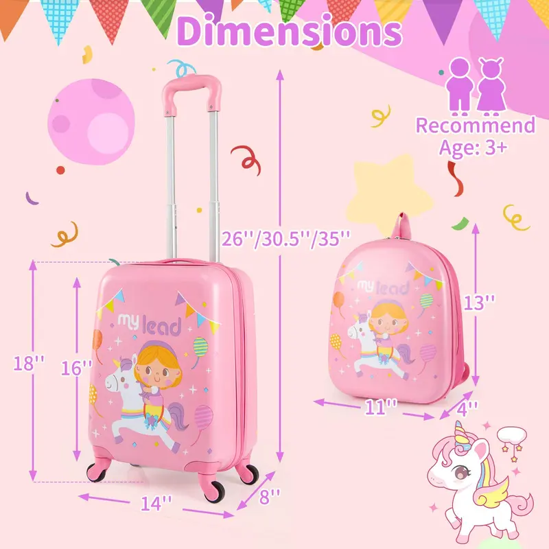 Kids’ Spinner Luggage Set – 2-Piece Pink Travel Suitcase Combo for Boys & Girls