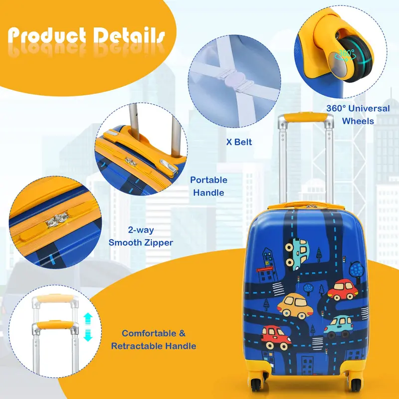 Kids’ Travel Luggage Set – 12-Inch and 18-Inch Carry-On Suitcases Designed for Young Travelers