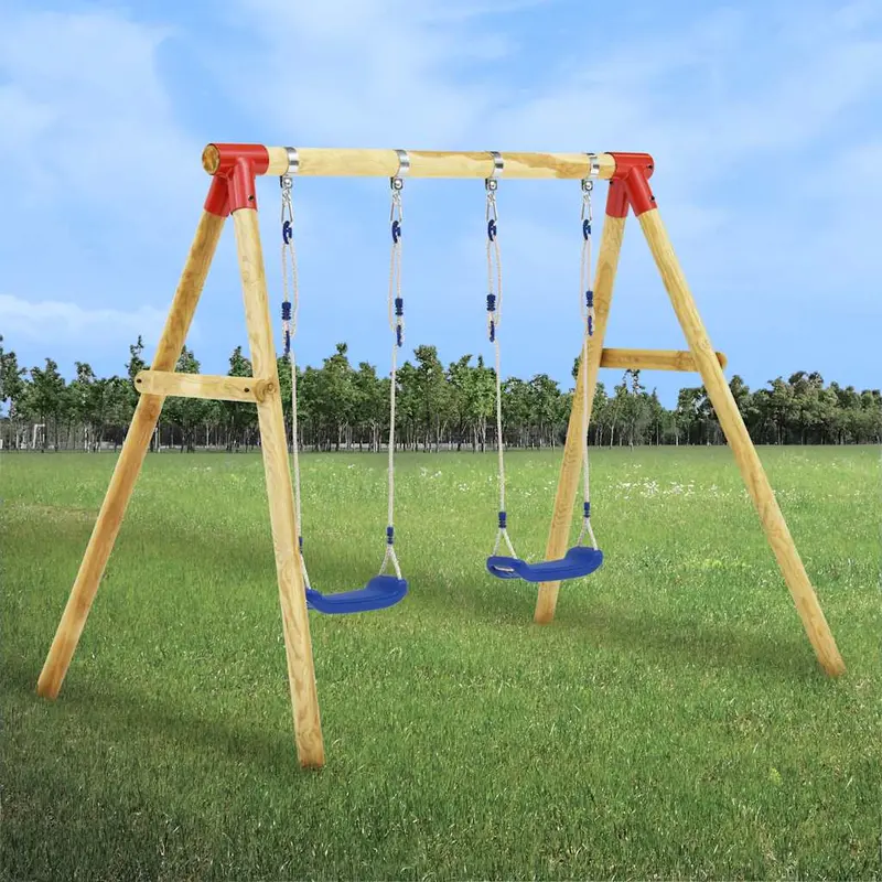 Kids' Wooden Outdoor Swing Set with Play Features