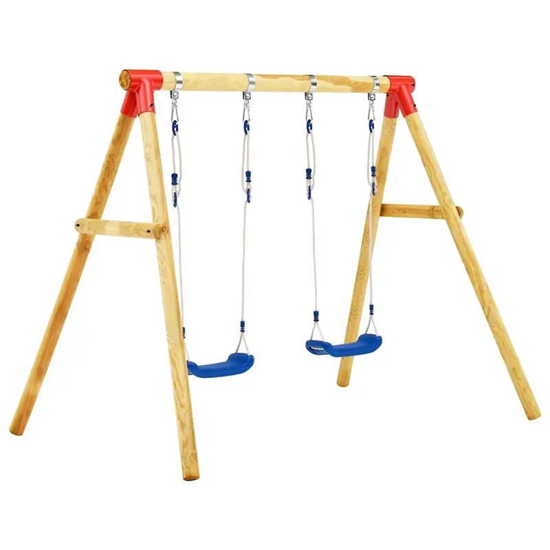 Kids' Wooden Outdoor Swing Set with Play Features 2
