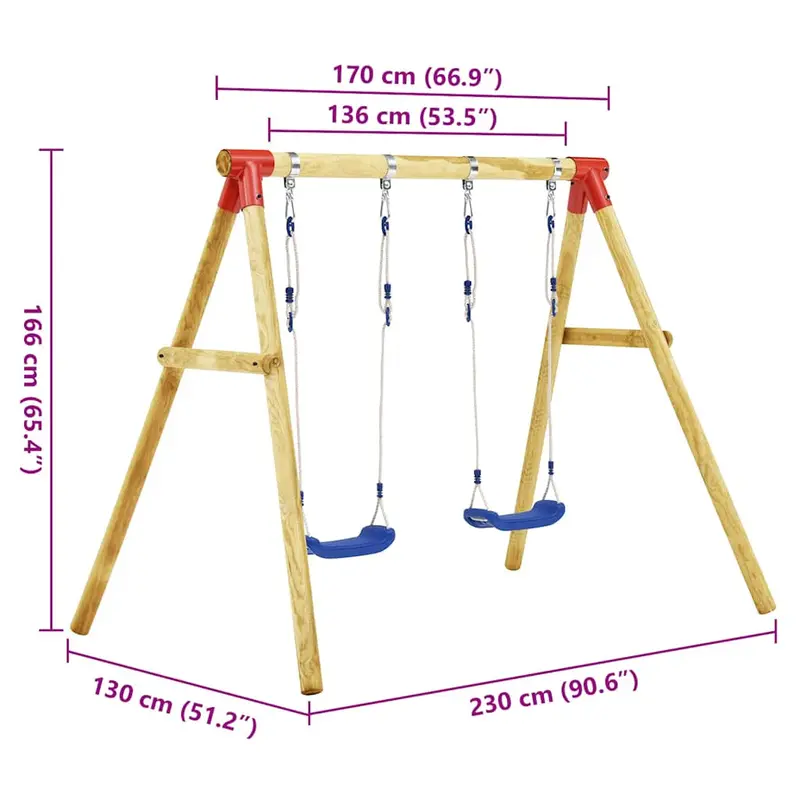 Kids' Wooden Outdoor Swing Set with Play Features