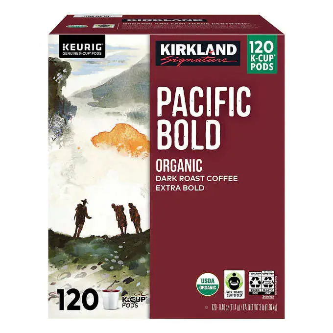 Kirkland Signature Organic Pacific Bold Dark Roast K-Cups – 120-Count, USDA Certified Organic