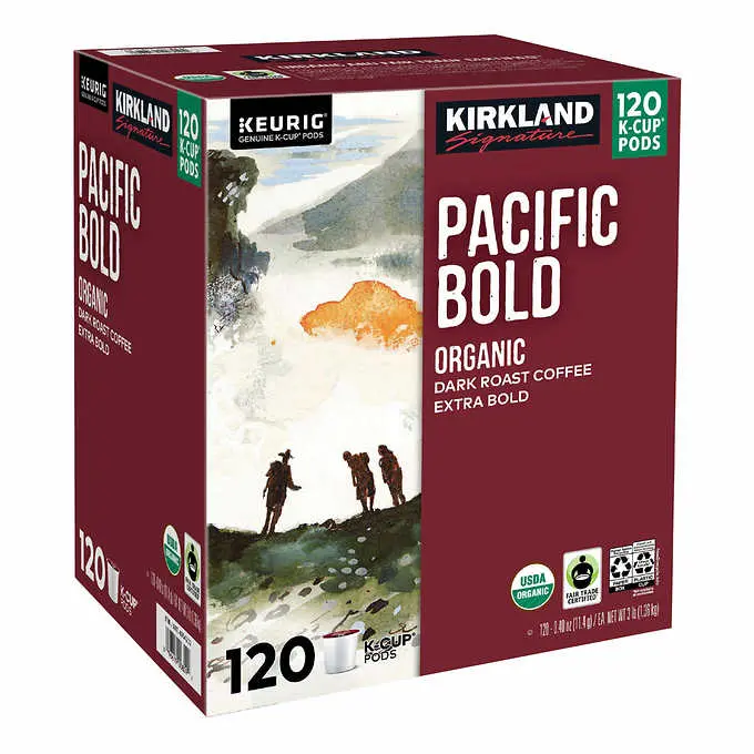 Kirkland Signature Organic Pacific Bold Dark Roast K-Cups – 120-Count, USDA Certified Organic