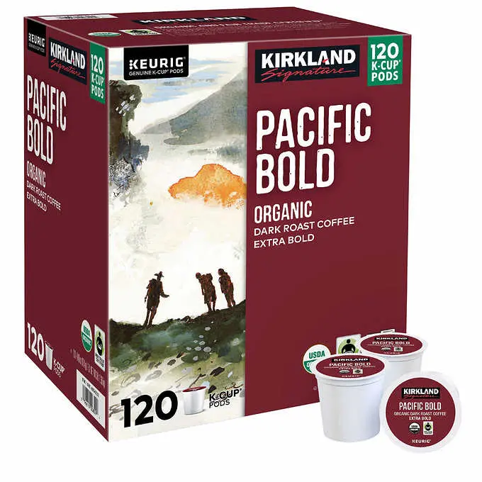Kirkland Signature Organic Pacific Bold Dark Roast K-Cups – 120-Count, USDA Certified Organic