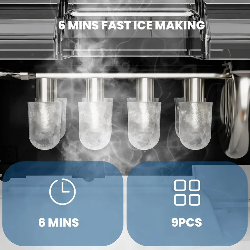 KISSAIR Portable Countertop Ice Maker — 26 lbs/24H Output, Self-Cleaning, Fast Cycle, Compact Design