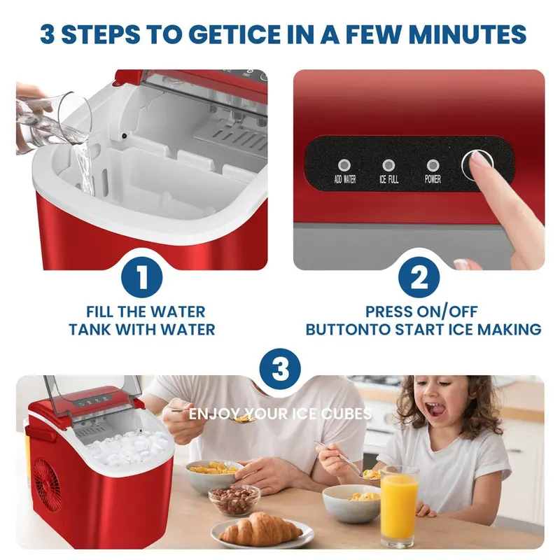 KISSAIR Portable Countertop Ice Maker — 26 lbs/24H Output, Self-Cleaning, Fast Cycle, Compact Design