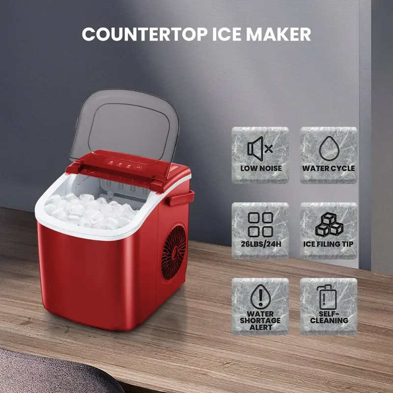 KISSAIR Portable Countertop Ice Maker — 26 lbs/24H Output, Self-Cleaning, Fast Cycle, Compact Design