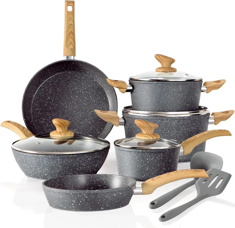 Kitchen Academy 12-Piece Granite Nonstick Induction Cookware Set – Eco-Friendly Green Finish