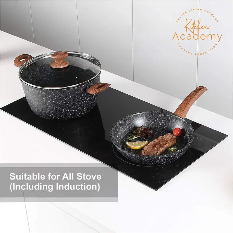 Kitchen Academy 12-Piece Granite Nonstick Induction Cookware Set – Eco-Friendly Green Finish
