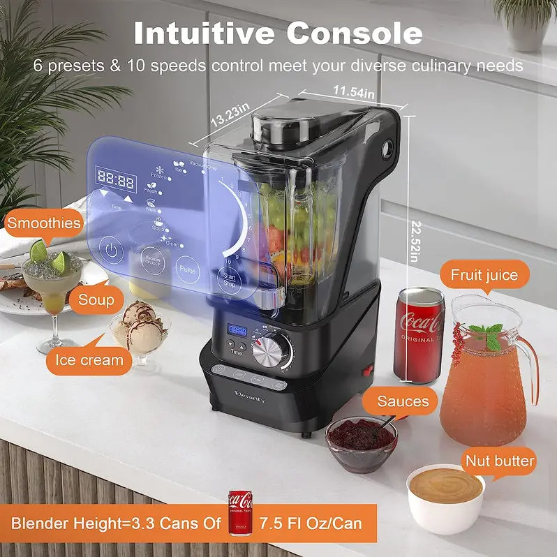 Kitchen Quiet Vacuum Blender – 1500W Commercial Smoothie Maker with 56-Oz Jar and Safety Guard