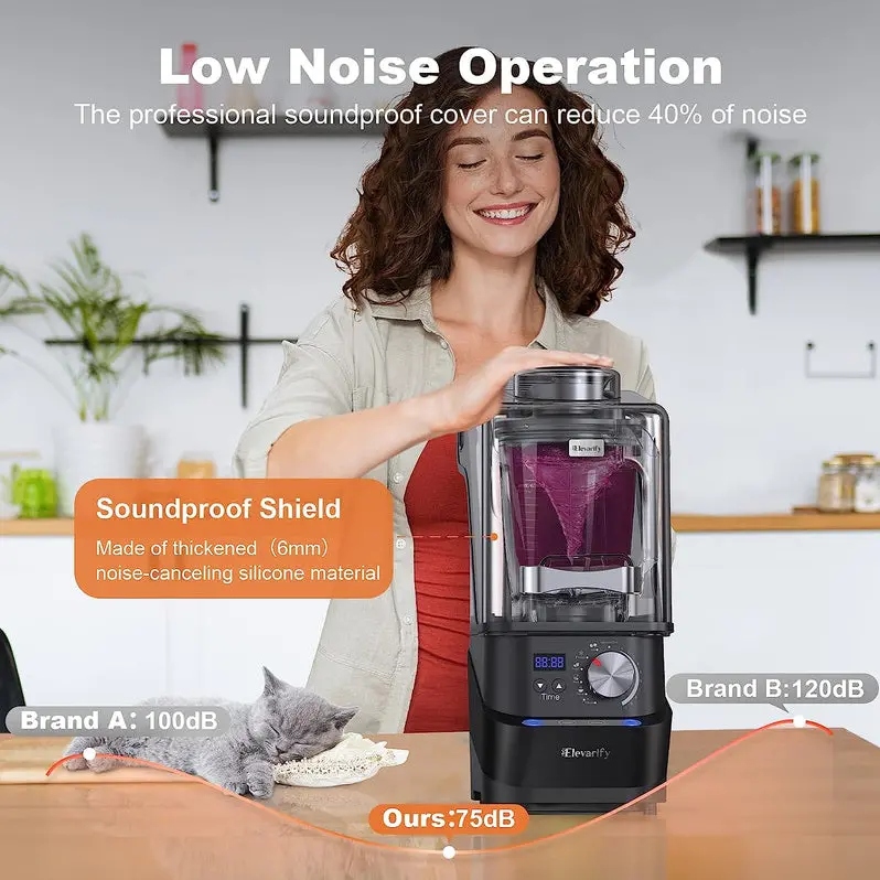 Kitchen Quiet Vacuum Blender – 1500W Commercial Smoothie Maker with 56-Oz Jar and Safety Guard