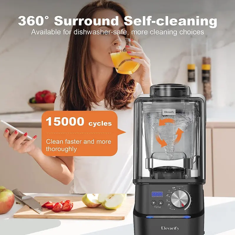 Kitchen Quiet Vacuum Blender – 1500W Commercial Smoothie Maker with 56-Oz Jar and Safety Guard