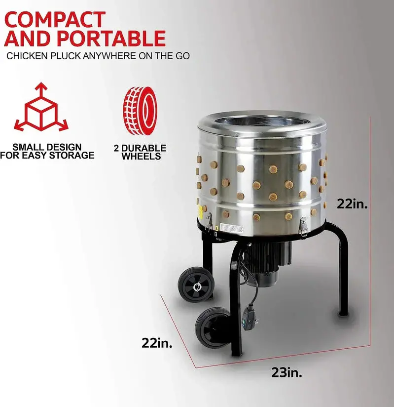 Kitchener Chicken Plucker – Heavy-Duty 1HP Electric Poultry Processor with 92 Soft Fingers, 20" Drum, and GFCI Safety Plug