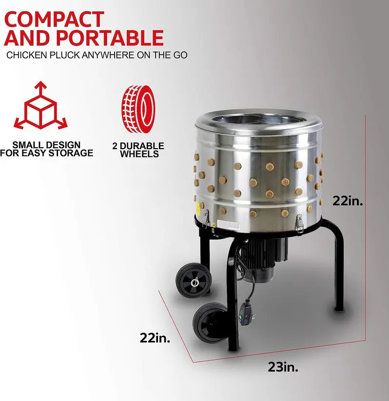 Kitchener Heavy-Duty Chicken Plucker – 1 HP Electric Poultry De-Feathering Machine with 92 Soft Fingers