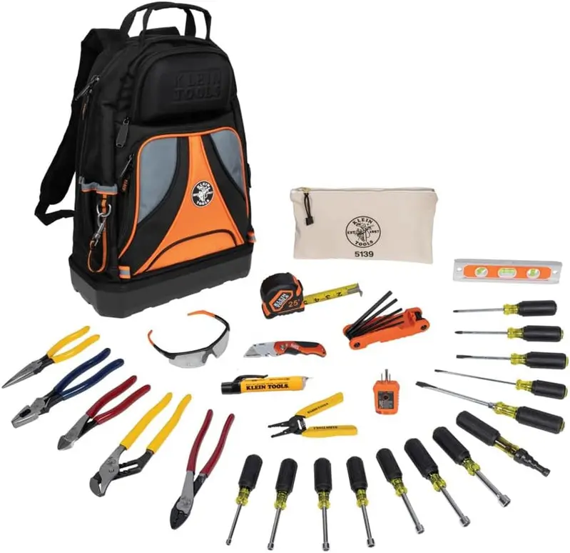 Klein Tools 80028 28-Piece Professional Hand Tool Kit – Comprehensive Set with Durable Backpack Carry Case