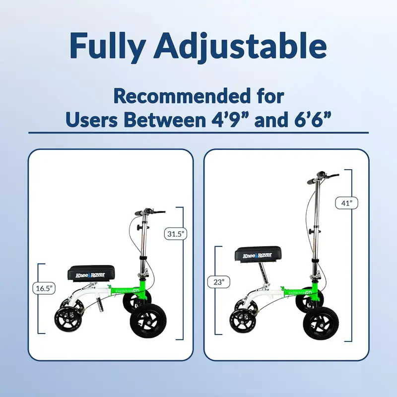 KneeRover GO HYBRID Knee Scooter – All-Terrain, Compact Design, Adjustable Height, Race Car Green