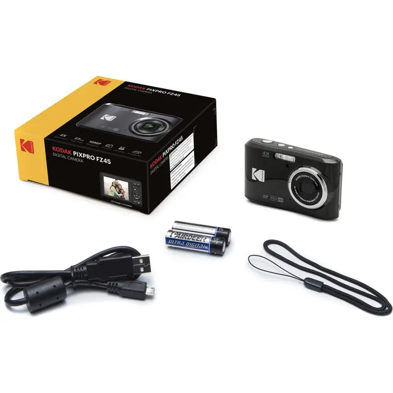 Kodak PIXPRO FZ45 Digital Camera (Black) with 32GB SD Card Bundle – 16MP, 45x Optical Zoom