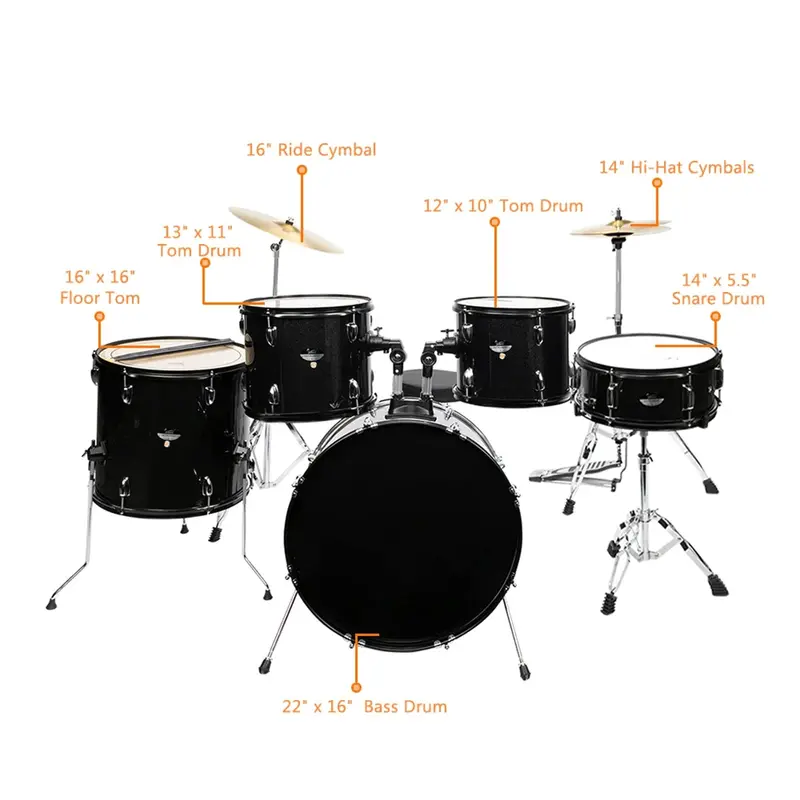 Ktaxon 5-Piece Adult Drum Set – Full-Size 22" Kit with Cymbals, Throne, and Sticks