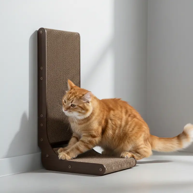 L-Shaped Cardboard Cat Scratcher – Vertical Wall-Mount + Flat Floor Panel Combo
