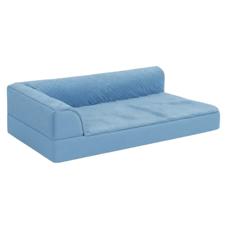 L-Shaped Memory Foam Pet Bed with Reinforced Bolster and Detachable Cover