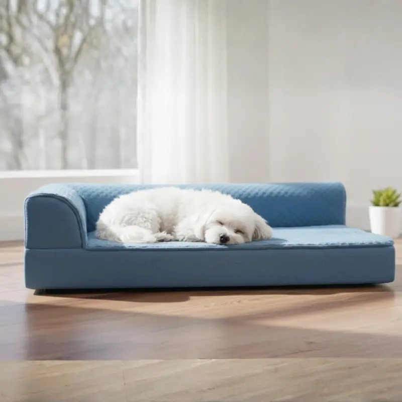 L-Shaped Memory Foam Pet Bed with Reinforced Bolster and Detachable Cover